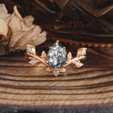 Nature-Inspired 6-Prong Teardrop Black Rutilated Quartz Engagement Ring